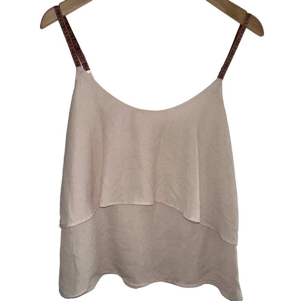 GB Flowy Crop Top Fairy Boho L Embroidered Strap Festival Wear Natural Color